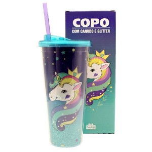 COPO CANUDO 650ML GLITER UNICORNIO NEW GIFT