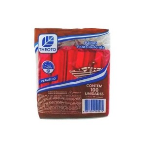PALITO DE SORVETE PONTA REDONDA ESCOLAR 100 UNIDS VERMELHO THEOTO