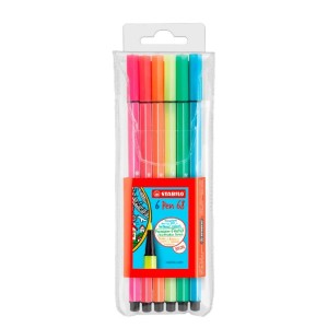 KIT CANETA STABILO 6 PEN 68  POINT NEON 6 CORES