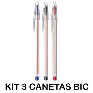 KIT 3 CANETA BIC FINE PLUS AZUL/PRETO/VERMELHO