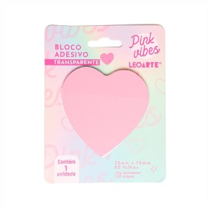 BLOCO ADESIVO PINK VIBES TRANSPARENTE CORAÇÃO 50FLS LEOARTE