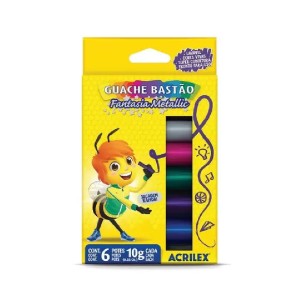 GUACHE BASTÃO FANTASIA METALLIC 6 CORES ACRILEX