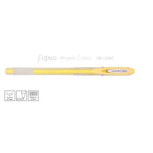 CANETA SIGNO ANGELIC COLOUR AMARELO PASTEL UNIBALL MITSUBISHI