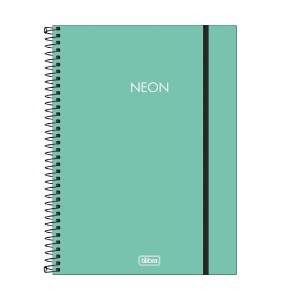 CADERNO ESPIRAL CAPA PLAST UNIV 10M NEON TURQ 160F TILIBRA