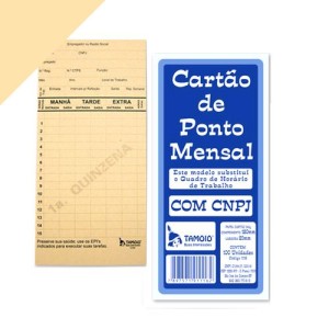 BLOCO DE CARTÃO DE PONTO MENSAL C/ CNPJ 100 UNIDADES TAMOIO
