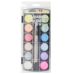 ESTOJO AQUARELA METÁLICA 12 CORES C/ PINCEL E ESTOJO LEOARTE