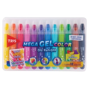 GIZ DE CERA RETRÁTIL MEGA GEL COLOR 12 CORES CHEIRINHO TRIS