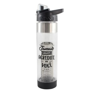 GARRAFA 750ML C/INFUSOR NA BASE JAMAIS DESISTA ZONA CRIATIVA
