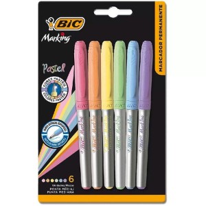 PINCEL MARCADOR PERMANENTE MARKING TONS PASTEL COM 6 CORES BIC