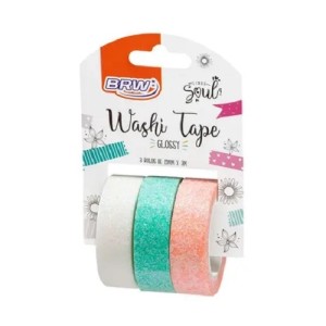 WASHI TAPE GLOSSY GLITTER 15MMX3M 3 ROLOS BRW