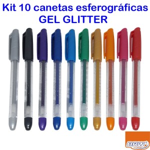 CANETA GEL GLITTER 1,0 KIT 10 CORES BRW