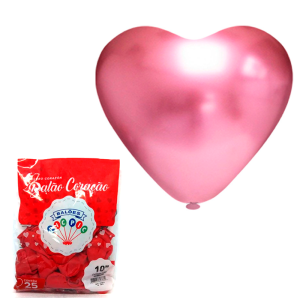 BALÃO CORAÇÃO N.10 VERMALHO PLATINO COM 25 UNIDADES